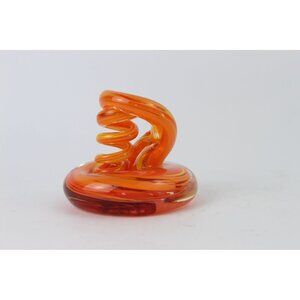 Handblown Orange & Yellow Swirl Glass Pen Holder/Paperweight 3"x3"